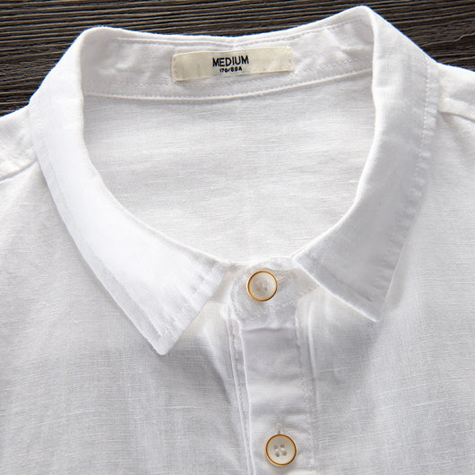 Camisa de Lino y Algodón para Hombre - Manga Larga Color Sólido - Image 2