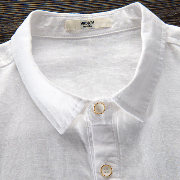 Camisa de Lino y Algodón para Hombre - Manga Larga Color Sólido