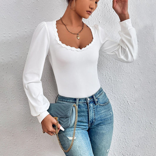 Blusa Mujer Cuello V Mangas Abullonadas Slim Fit Versátil - Image 7
