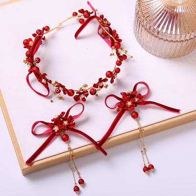 Juego de Pasadores Florales Rojos y Accesorios para el Cabello para Mujeres - Image 3