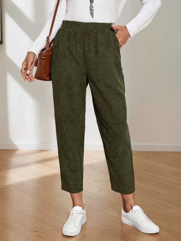 Pantalones Rectos de Cintura Alta con Bolsillos en Pana - Image 4