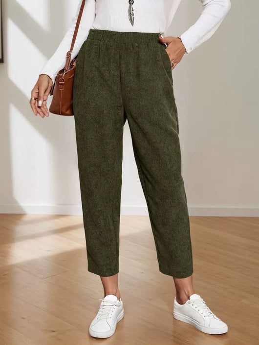 Pantalones Rectos de Cintura Alta con Bolsillos en Pana - Image 4