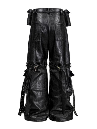 Pantalones de Cuero con Doble Cintura y Cintas Fluidas - Image 5