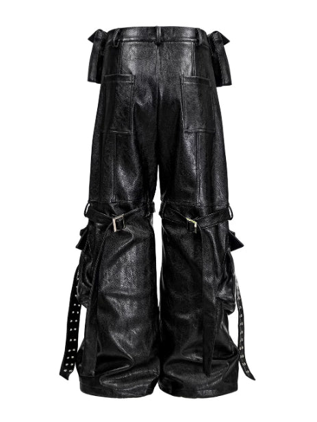 Pantalones de Cuero con Doble Cintura y Cintas Fluidas - Image 5