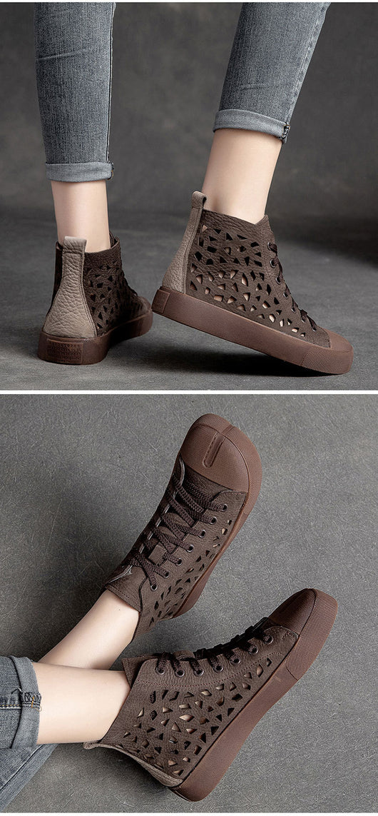 Botas Sandalias Británicas Retro de Cuero Genuino con Punta Cuadrada Hueca - Image 6
