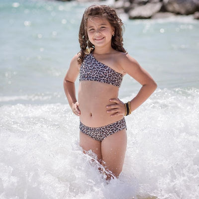 Traje de Baño Estampado Leopardo con Hombro Descubierto para Niñas - Image 19