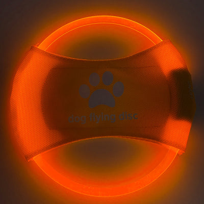 Red LED light-up dog flying disc with a white paw print logo and "dog flying disc" text. - Image 8