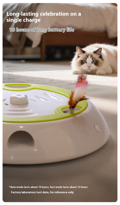 Electric cat toy with white and lime green base, feather attachment, and two replacement feather heads. - Image 12