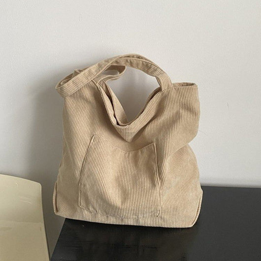 Bolso de Hombro Corduroy Capacidad Grande - Estilo Literario y Versátil - Image 4