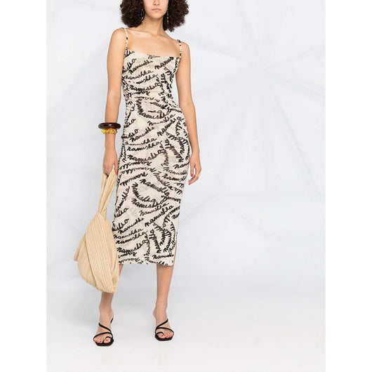 Vestido Halter Estampado Ajustado Largo Medio