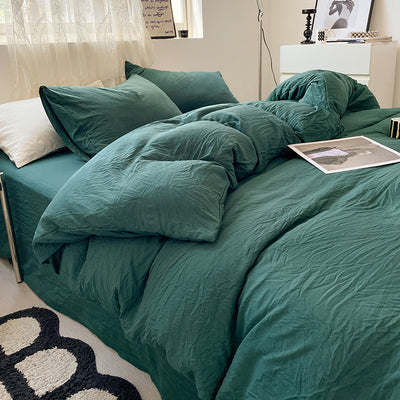 Juego de Cama 4 Piezas Algodón Lavado Efecto Arena Color Sólido - Image 5