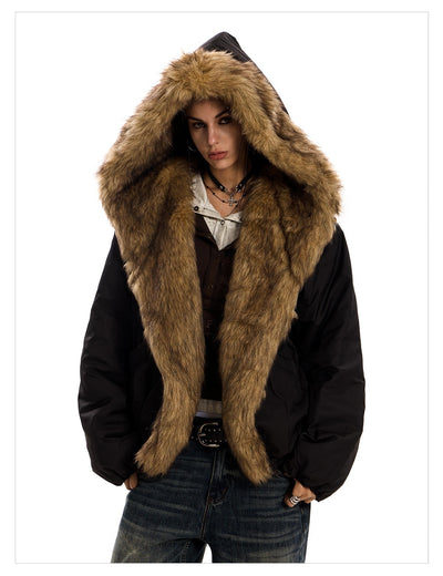 Parka Holgada con Capucha y Cuello de Pelaje para Mujer - Image 14