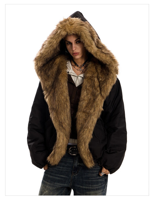 Parka Holgada con Capucha y Cuello de Pelaje para Mujer - Image 14
