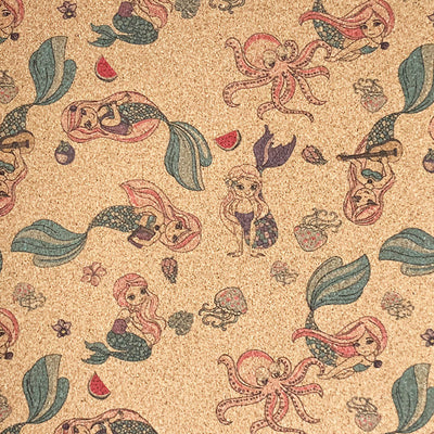 Tela de Corcho Estampado Sirena Kawaii con Fondo Floral - Image 6