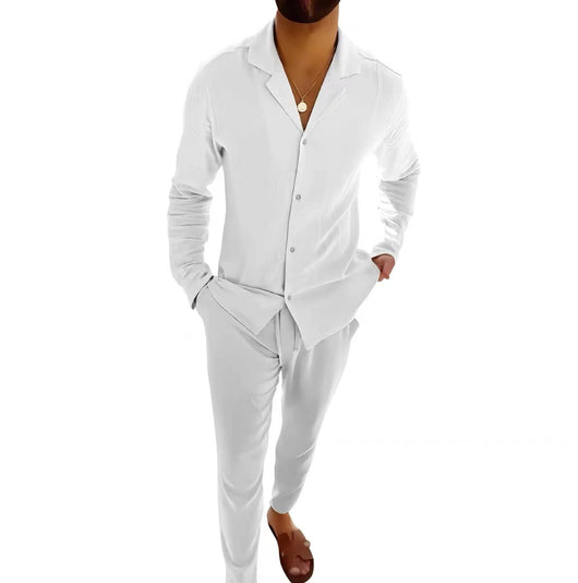 Traje Casual de Manga Larga con Solapa - Camisa y Pantalón Slim Fit para Hombre - Image 8