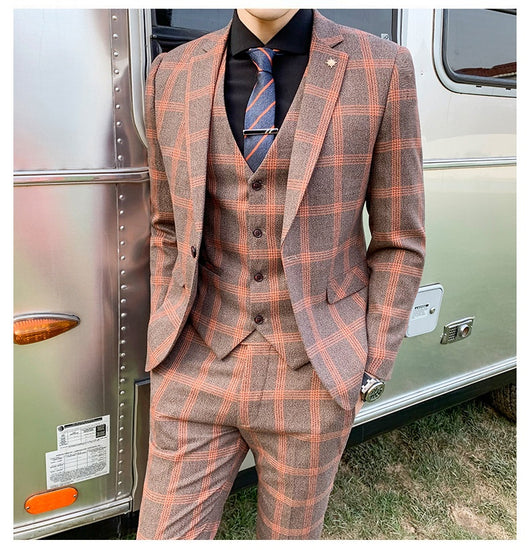 Traje Slim Fit 3 Piezas Fusión Coreana y Británica para Hombre - Image 12