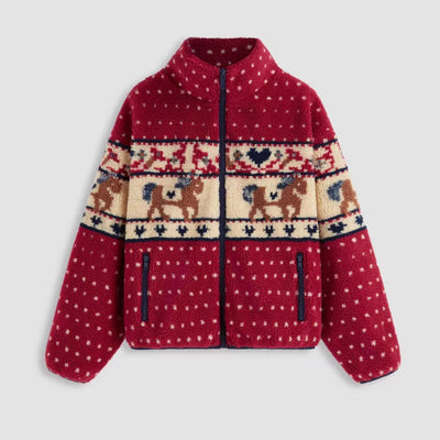 Abrigo de Lana con Cierre y Bolsillos - Diseño Navideño Alce y Copos de Nieve - Image 4