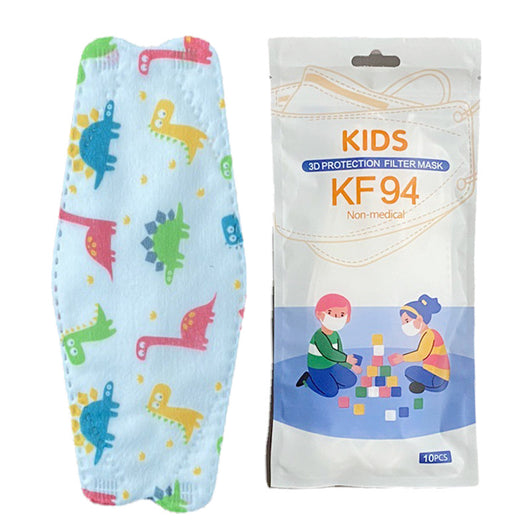 Black disposable KF94 children's mask next to white packaging with cartoon kids and "10PCS" label. - Image 19