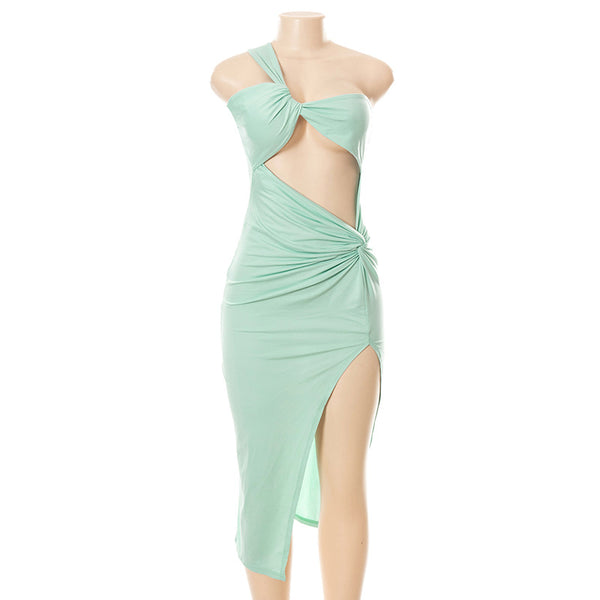 Vestido Elegante Asimétrico con Espalda Descubierta y Abertura Alta - Image 5