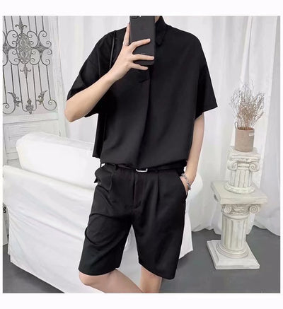 Camisa Suelta de Manga Corta en Color Sólido para Hombre - Image 21
