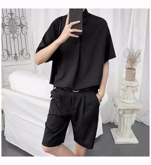 Camisa Suelta de Manga Corta en Color Sólido para Hombre - Image 21