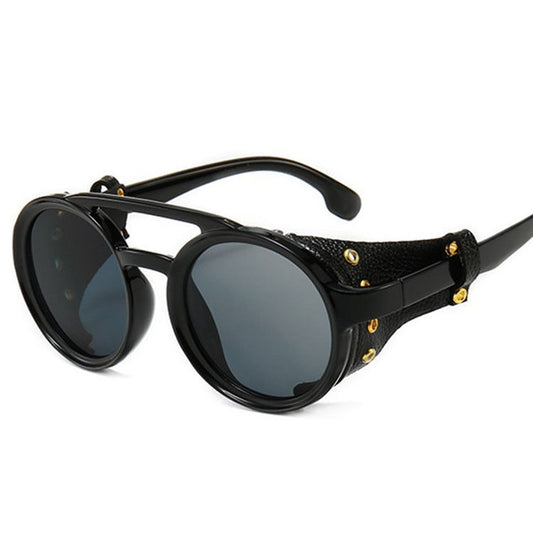 Gafas de Sol Retro Punk con Montura Redonda y Estuche de Cuero