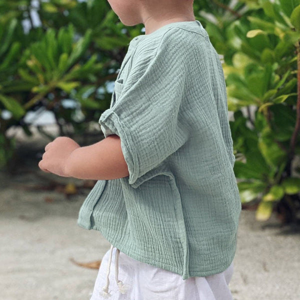 Camisa de Gasa Doble Capa para Niño - Top Casual de Manga Corta