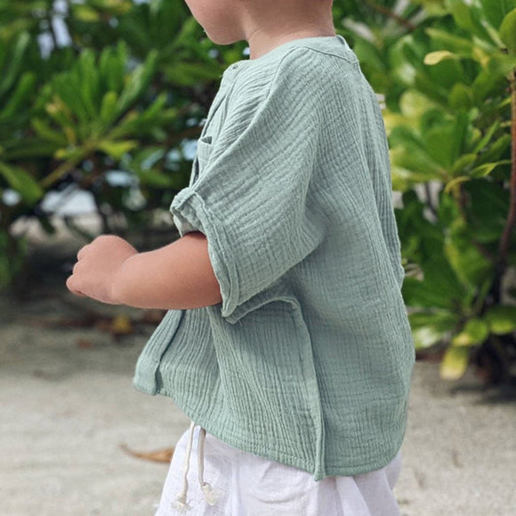 Camisa de Gasa Doble Capa para Niño - Top Casual de Manga Corta