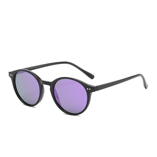 Round black full-rim sunglasses with vibrant blue polarized lenses, ideal for sun protection and fashion. - Image 18