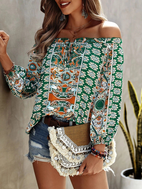 Blusa Floral con Volantes y Nudo Frontal para Mujer