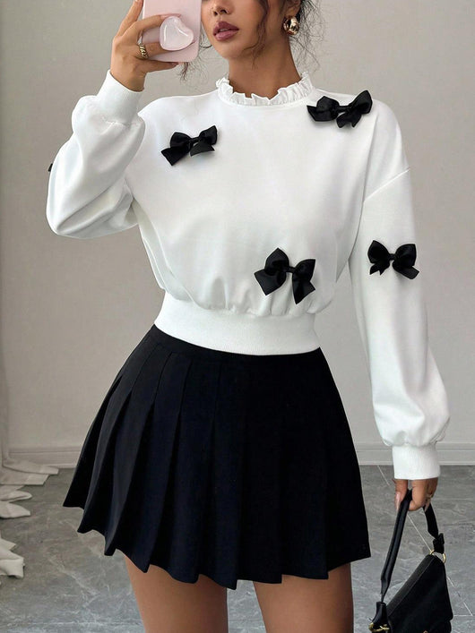 Sudadera Corta para Mujer con Detalle de Moño Elegante - Image 9