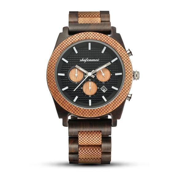 Reloj Deportivo de Madera para Hombre con Cronógrafo y Calendario