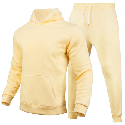 Men's navy blue slim-fit solid color hoodie and matching sweatpants set with drawstring hood and ribbed cuffs. - Image 7