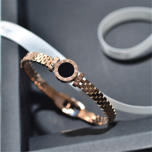 Pulsera Brazalete Números Romanos Oro Rosa Acero Inoxidable para Parejas - Image 6