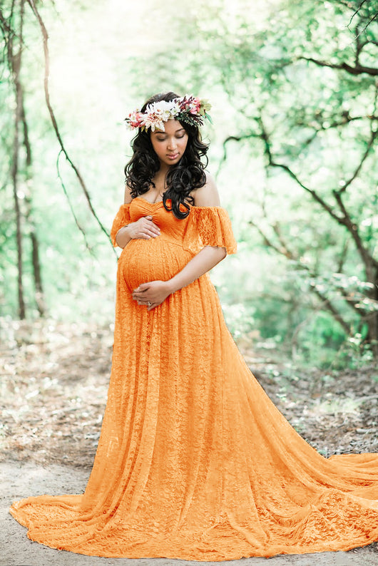 Vestido de Maternidad Corto con Encaje y Cola Elegante - Image 18