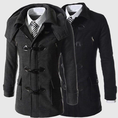 Chaqueta Larga con Capucha en Colores Sólidos para Hombre - Image 7