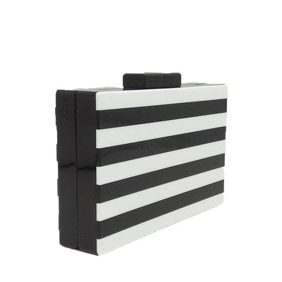 Cartera de Fiesta Rayas Blanco y Negro con Costura Acrílica - Image 4