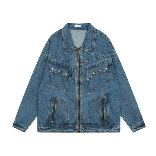 Chaqueta Denim Vintage Punk Lavado Desgastado Unisex - Image 2