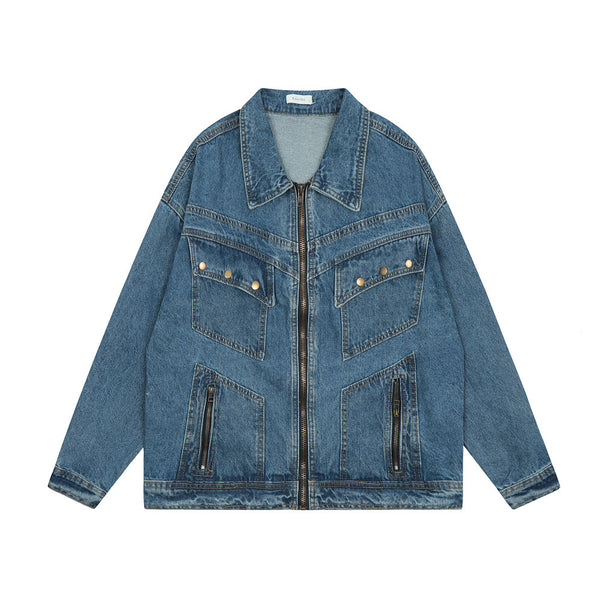 Chaqueta Denim Vintage Punk Lavado Desgastado Unisex