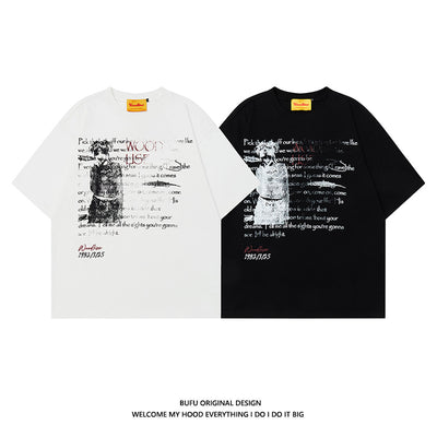 Camiseta Suelta Hip Hop Algodón Puro Estilo Retro Urbano para Hombre - Image 3