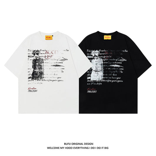 Camiseta Suelta Hip Hop Algodón Puro Estilo Retro Urbano para Hombre - Image 3