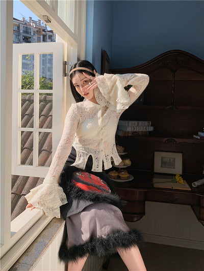 Blusa de Encaje con Patchwork y Mangas Volantes - Image 6