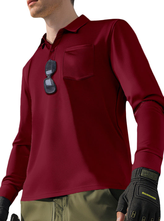 Polo Manga Larga Secado Rápido Color Sólido para Hombre - Image 5