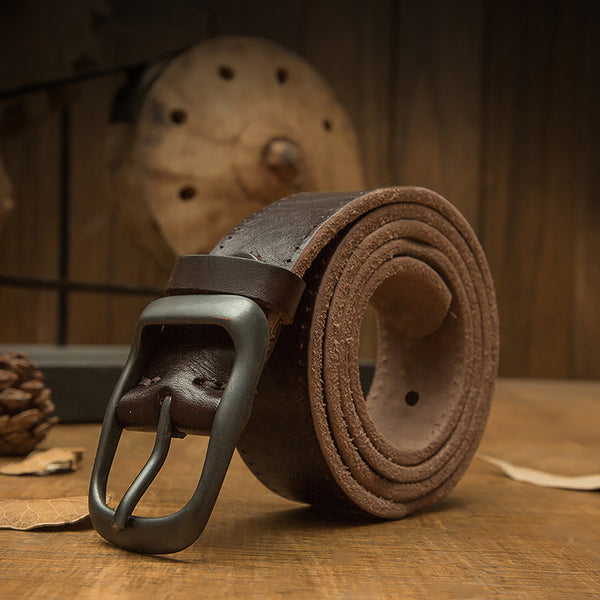 Cinturón de Cuero Genuino con Hebilla de Pasador - Estilo Retro Casual