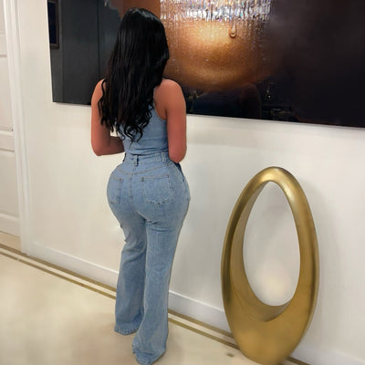 Jumpsuit Denim Ajustado con Hombros Caídos y Cintura Ceñida - Image 22