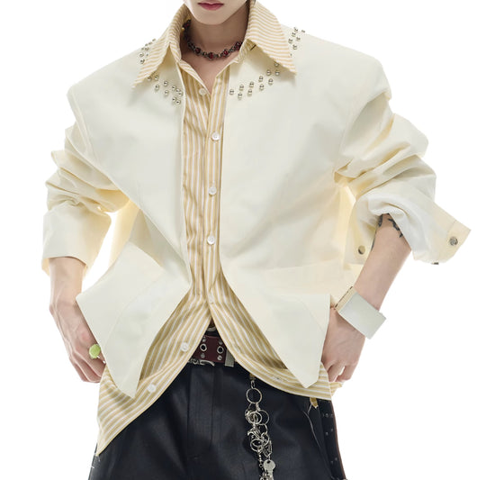 Camisa Casual de Rayas con Costuras Superpuestas - Image 4