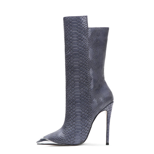 Botas Tobilleras de Tacón Alto con Punta Aguda y Efecto Piel de Serpiente Talla Grande - Image 4