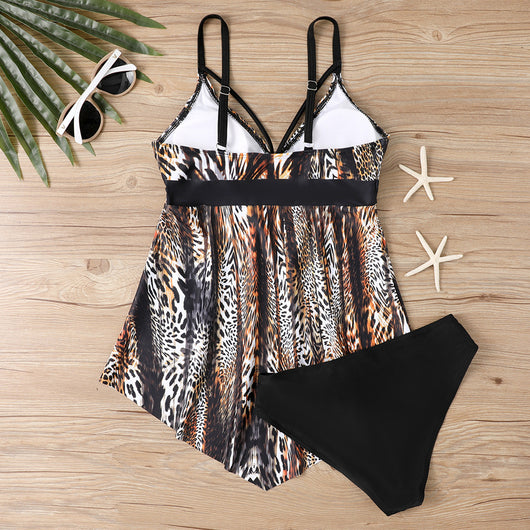 Traje de Baño Bikini con Falda Estampado Leopardo - Image 17