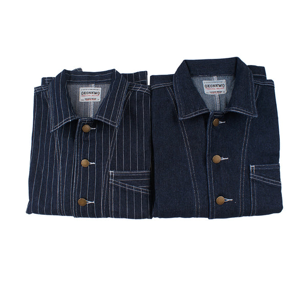 Chaqueta de Mezclilla con Rayas Verticales en Colores Primarios