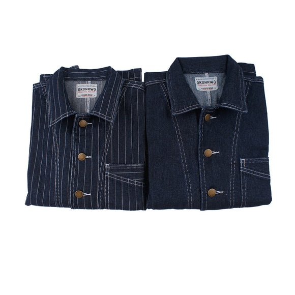 Chaqueta de Mezclilla con Rayas Verticales en Colores Primarios